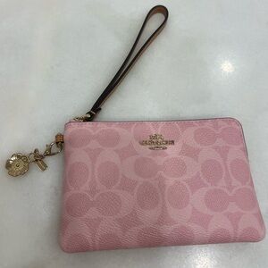 Coach Powder Pink Corner Zip Wristlet with charm